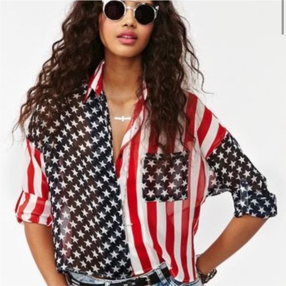 UNIF American Flag Sheer High Low Button Up